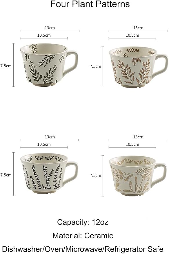 Handmade Ceramic Vintage Coffee Cup, 12oz Porcelain Mug 1 pc, Novelty Coffee Mugs Stoneware, Dishwasher & Microwave Safe, Cup for Coffee, Tea, Hot Chocolate, Housewarming Gifts for Women Men - Image 2