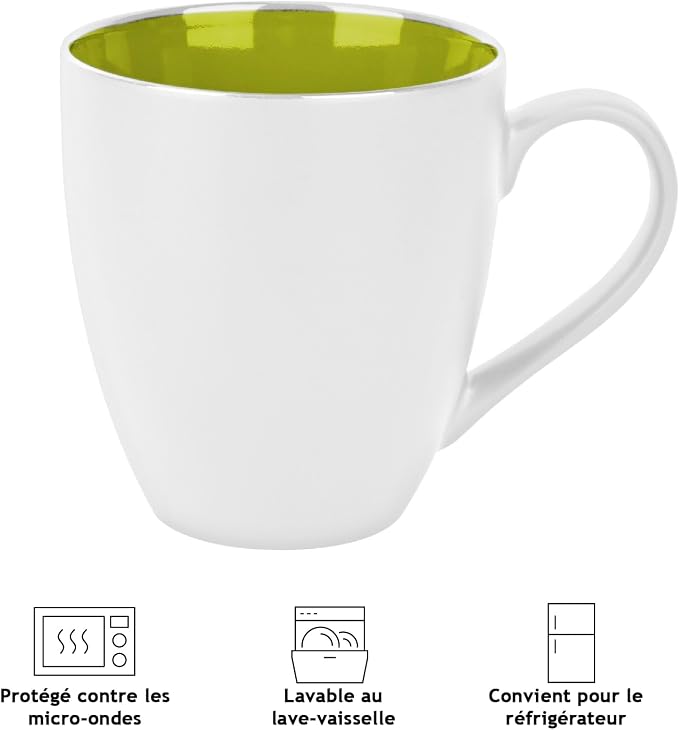 MIAMIO - Set of 6 Coffee Mugs 12 oz – Modern Ceramic Coffee Cup Set in White Multicolor – Large Coffee Cups for Coffee, Tea and Cappuccino – Dishwasher and Microwave Safe - Image 7