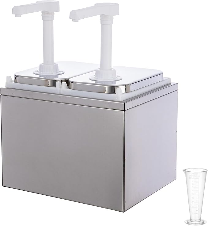 4.23 Quart Condiment Dispenser Pump,Syrup Pump Dispenser with Measuring Cup, Large Capacity Detachable Leak-Proof Design for Sauce, Honey, Syrup,Soy Sauce,Mustard,Cheese (2.11 QT, 2 pumphead)
