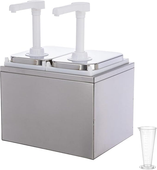 4.23 Quart Condiment Dispenser Pump,Syrup Pump Dispenser with Measuring Cup, Large Capacity Detachable Leak-Proof Design for Sauce, Honey, Syrup,Soy Sauce,Mustard,Cheese (2.11 QT, 2 pumphead)