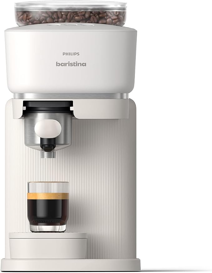 PHILIPS Baristina Espresso Machine, Grind, Tamp & Brew Coffee Beans in One Swipe, Compact, 16 Bar Pump Pressure, Automatic Grinder, Natural White with White Portafilter (BAR300/00) by Unknown