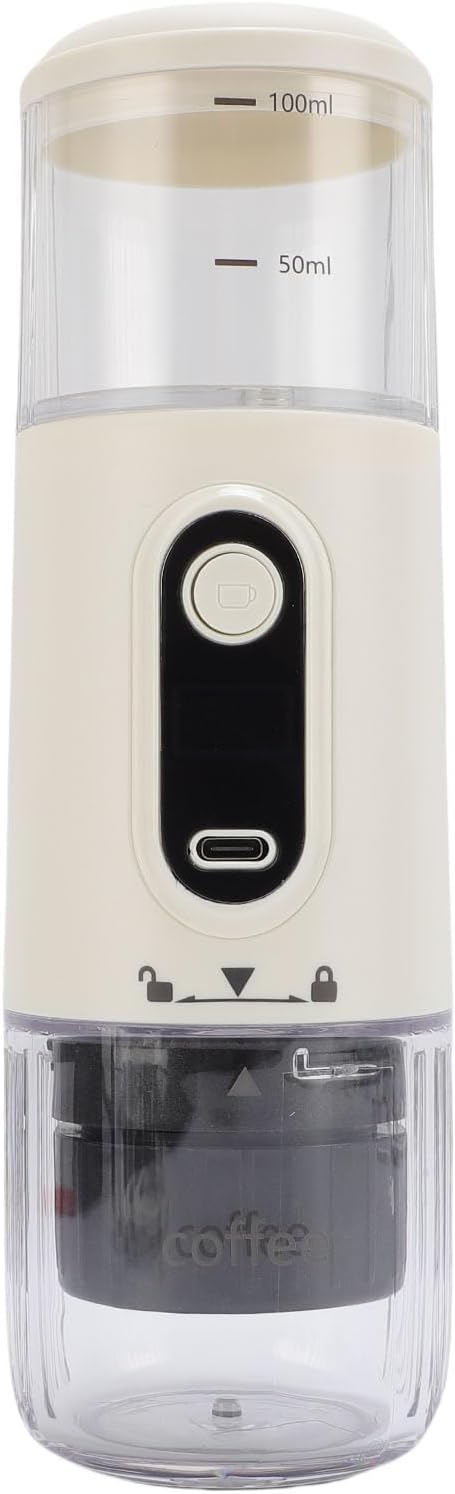 GOTOTOP Portable Coffee Machine, ABS Travel Coffee Maker with 2500mAh Rechargeable Battery, Capsule and Ground Compatible, 100ml for Camping Hiking Car Office (White) by GOTOTOP