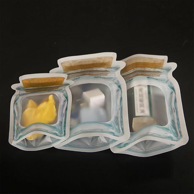 50Pcs Stand Up Clear Front Cork Mason Jar Pattern Zipper Mylar Bag Plastic Pouch Portable Cute Bottle Shape Food Preservation Smell Proof Packaging Pouches 7.8x5.5+2.7in (20x14+7cm) - Image 6