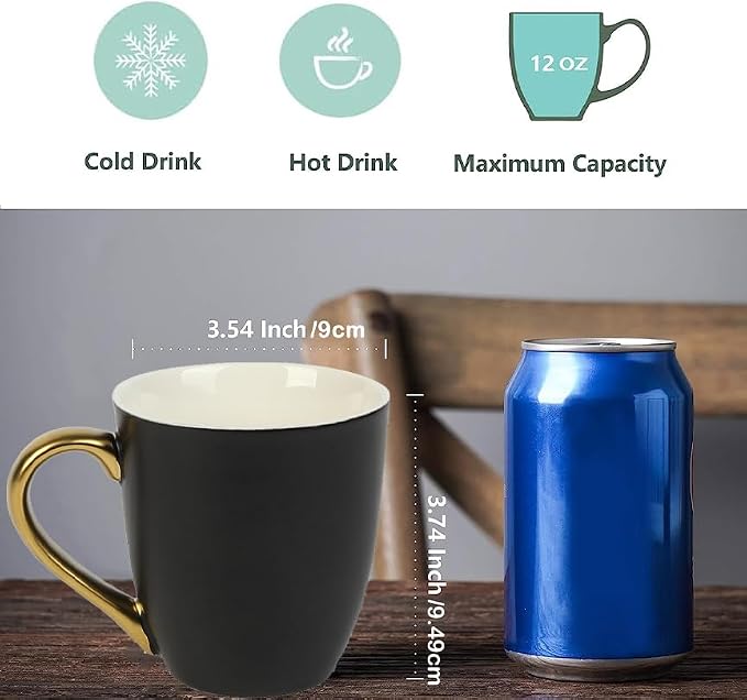 vicrays Coffee Mug Set, 11 Ounce, Set of 6, Ceramic Mug for Men, Women, Unique Glazed Mugs with Handle for Coffee, Tea, Milk, Cocoa, Cereal(Black with Golden) - Image 2