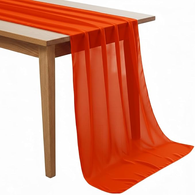 Pack of 20 | Orange |14ft Chiffon Table Runner 29x170 Inches Long Romantic Rustic Sheer Gauze Runner for Wedding Bridal Shower Birthday Banquets Engagement Spring Easter Boho Decorations by MDS
