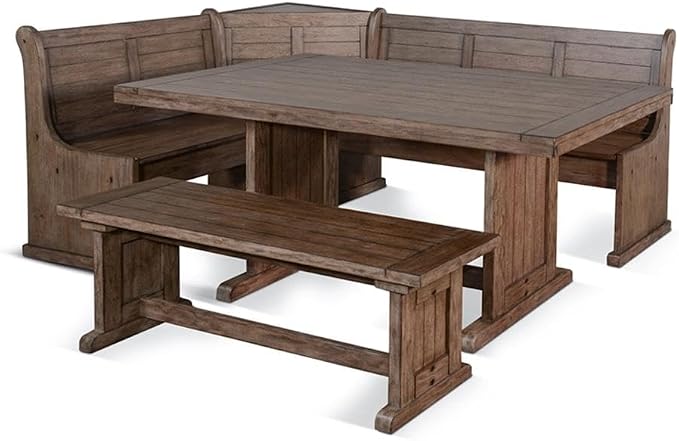 Pemberly Row 75" x 56" Farmhouse Wood Breakfast Nook Set with Table, Lift Seats, Hidden Storage, Reversible Benches, for Small Spaces, in Buckskin/Taupe Brown Finish - Image 5