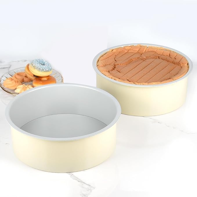 8 inch Cake Pan Removable Bottom Carbon Steel with Nonstick Coating Chiffon Cake Tin Round Shaped Cheese Cake Mould for Baking - Cream Color - Image 7