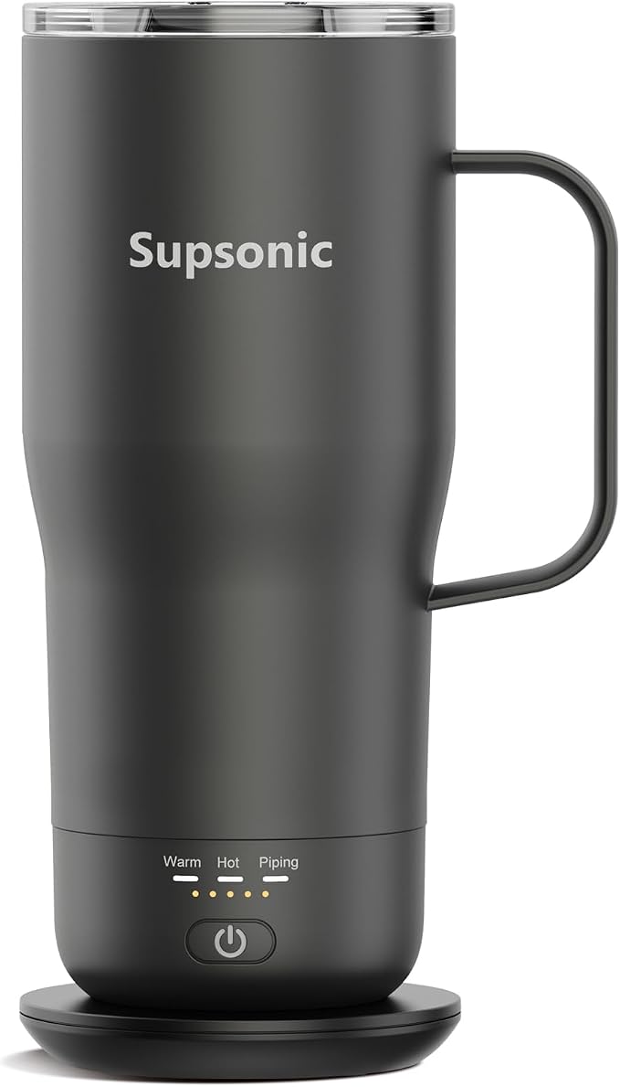 Supsonic Heated Coffee Mug Rechargeable, 20oz Long-Lasting Battery (S3) | Dry-burn protection, 2Hr auto-off, 3-Temp settings, Constant temperature, Inner stainless steel, Warm gift for men women by Supsonic