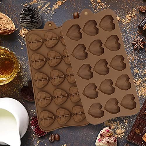 2 Sizes Heart Molds for Chocolate, Diamond Heart Shaped Silicone Mold Fondant Molds for Baking Candy,Cake, Jelly, Chocolate（Medium Small Set) - Image 2