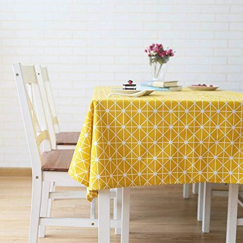 meioro Yellow Boho Table Cloth Rectangle Cotton Linen Nordic Twill Tablecloths Wrinkle Free Fabric Checkerboard Stripe Table Cloths Rustic Cover for Kitchen Dining Party Outdoor Picnic(55 x 78 Inch) by meioro