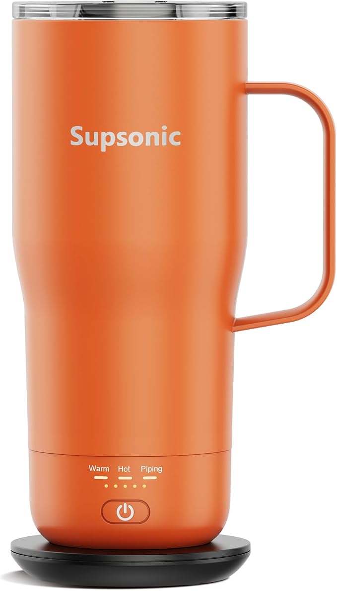 Supsonic Heated Coffee Mug Rechargeable, 20oz Long-Lasting Battery (S3) | Dry-burn protection, 2Hr auto-off, 3-Temp settings, Constant temperature, Inner stainless steel, Warm gift for men women by Supsonic