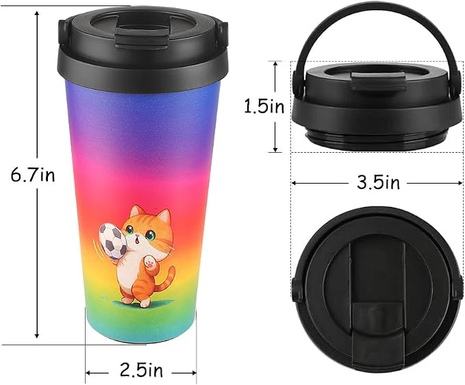 Funkrin Insulated Coffee Mug with Ceramic Coating, 16oz Iced Coffee Tumbler Cup with Flip Lid and Handle, Double Wall Vacuum Leak-Proof Travel Mug for Office School Party Camping - Image 4