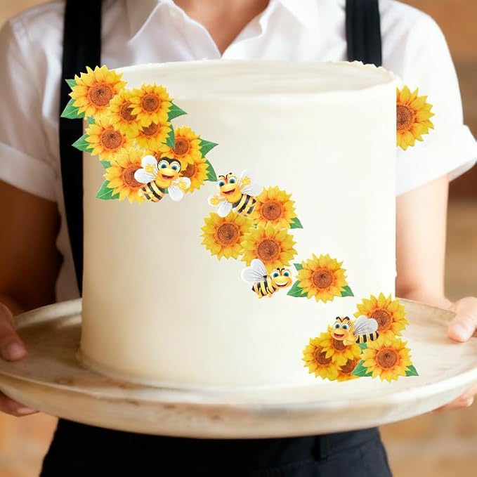68 PCS Edible Sunflower Cupcake Toppers, Edible Flower and Bee Mixed Cake Decorations for Baby Shower and Birthday Cake Decoration, Food Decoration Supplies - Image 9