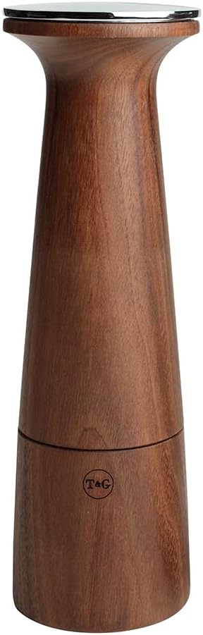 T&G CrushGrind Oblique Black Walnut Pepper/Peppercorn Mill, 20.5cm / Stylish Fine Dining Gourmet Fully Adjustable Ceramic Manual Grinder/Shaker/Coarse & Fine/Easy Fill by T%26G