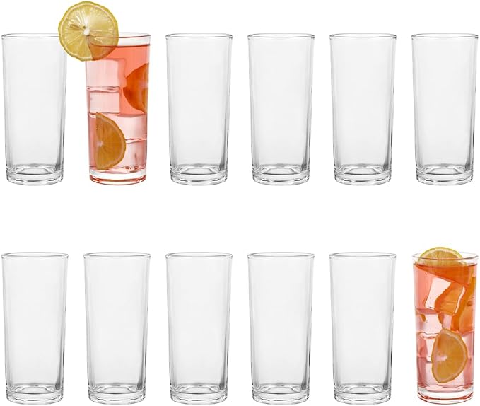 Highball Glasses Set of 12-8oz Tall Water Glasses for Mojito, Whiskey, Cocktails - Clear Drinking Glassware for Kitchen - Tall Drinking Glasses Set for Mixed Drinks (Glass, 12PCS8OZ) by BTGLLAS