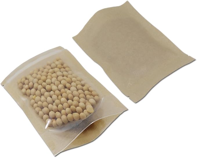 PABCK Clear Front Stand Up Kraft Paper Bags Resealable 7.9x11.8 inch 50 Pcs | Stand Up Brown Paper Window Bag Zipper Lock Food Storage Bag for Coffee Snack Nuts Spice Seeds Crafts Packaging Heat Sealable - Image 4