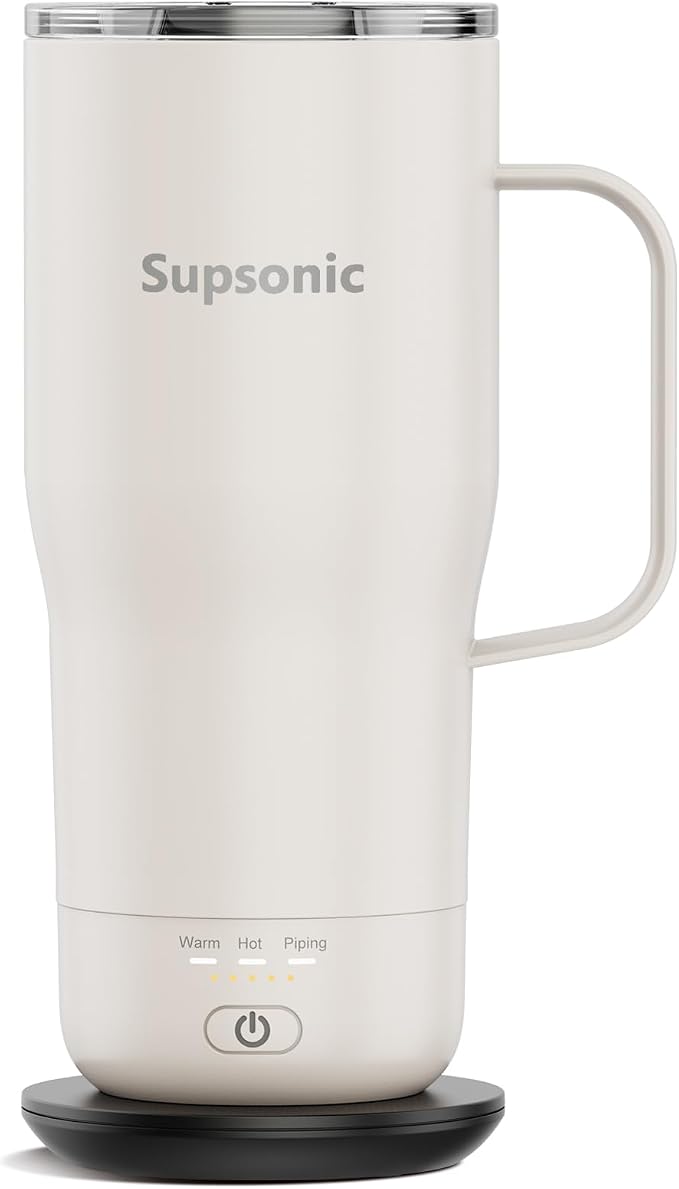 Supsonic Heated Coffee Mug Rechargeable, 20oz Long-Lasting Battery (S3) | Dry-burn protection, 2Hr auto-off, 3-Temp settings, Constant temperature, Inner stainless steel, Warm gift for men women by Supsonic
