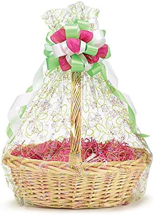 A1 Bakery Supplies BOPP Clear Cellophane Bags 10 Pack - 24x30 Inches Blooms Design | Perfect for Gift Baskets, Wine Bottles, Small Baskets, Mugs, and Gifts | Flat Gift Bags for Elegant Packaging by A1+Bakery+Supplies
