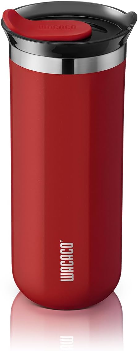 WACACO Octaroma Grande Vacuum Insulated Coffee Mug, 15 fl oz (435ml), Double-wall Stainless Steel Travel Tumbler With Drinking Lid, Carmine Red by WACACO