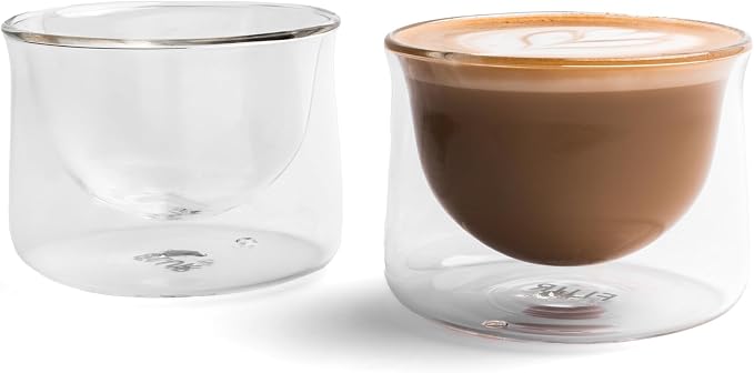 FLUR Latte Glass (Set of 2): For Lattes and Milk Drinks - Makes Latte Art Easier - Double-Walled Borosilicate Glass - Handmade - 7oz (Clear) by FLUR