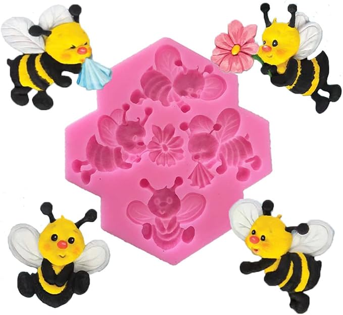 Cestony 4 small bees Silicone Molds for DIY Cake Fondant Biscuit Cookies Soap Sugar Pudding Chocolate Hard Candies Dessert Candle Decor by Cestony