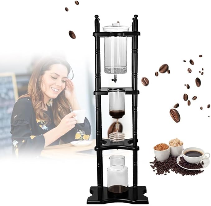 Cold Brew Coffee Maker, Ice Drip Coffee Tower 2500ml Glass Dutch Coffee Dripper, Manual Slow Drip Iced Coffee Pot with Solid Wood Frame & Reusable Filter, for Cafe, Bar, Party, Home Brewing