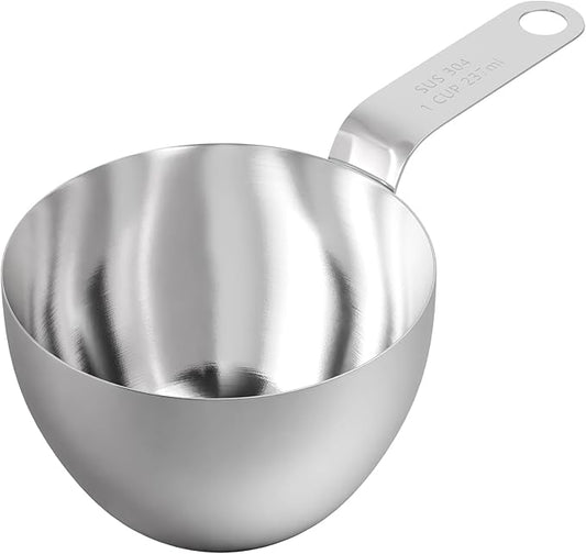 1PCS 1Cup (237ml, 8oz) Single Measuring Cup with Black Silicone Grip, 18/8 Stainless Steel Individual Measure Scoop Only