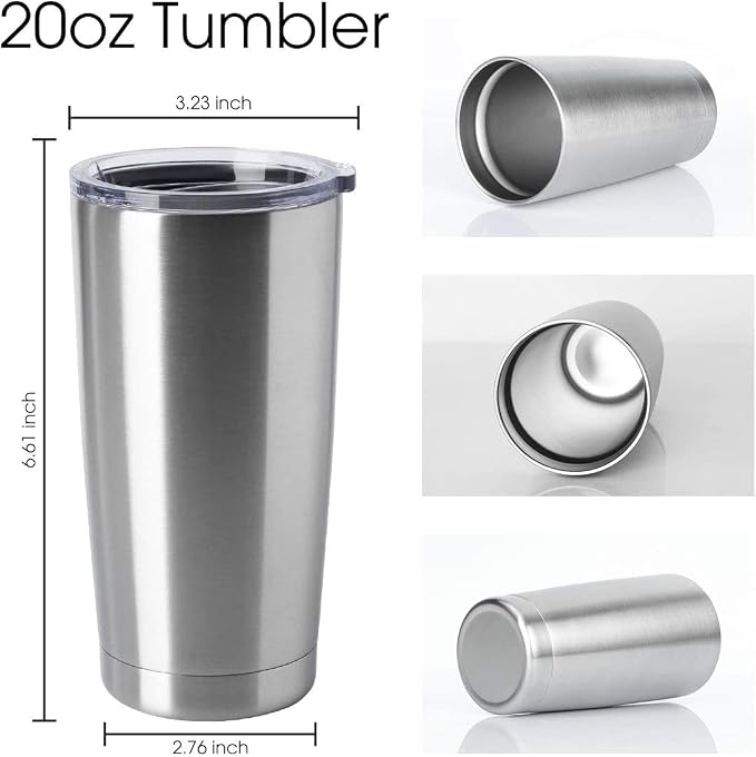 HASLE OUTFITTERS 20oz Tumblers Stainless Steel Mugs with Lid Double Wall Vacuum Insulated Coffee Cups for Cold & Hot Drinks (20oz-Stainless Steel, 12 Pack) - Image 2