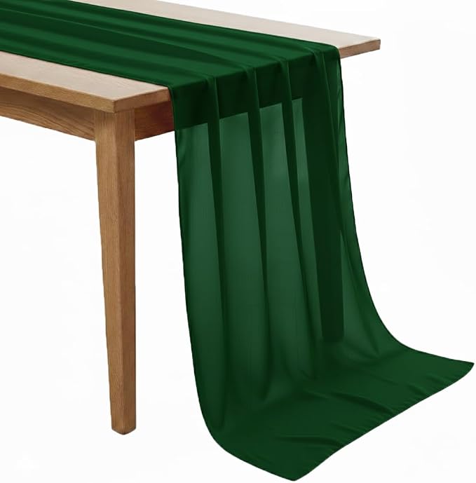 Pack of 15 | Hunter Green | 10ft Chiffon Table Runner 29x120 Inches Long Romantic Rustic Sheer Gauze Runner for Wedding Bridal Shower Birthday Banquets Engagement Spring Easter Boho Decorations by MDS