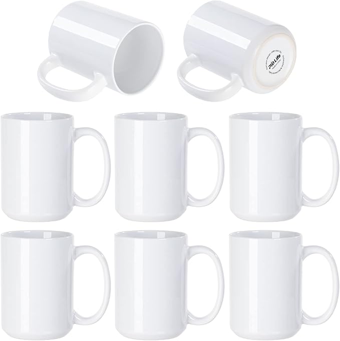 PYD Life 8 Pack Sublimation Mugs Blanks 15 OZ White Ceramic Photo Cups | Coffee Mugs with Printable Handle, for Mug Tumbler Heat Press Sublimation Oven Printing - Image 2