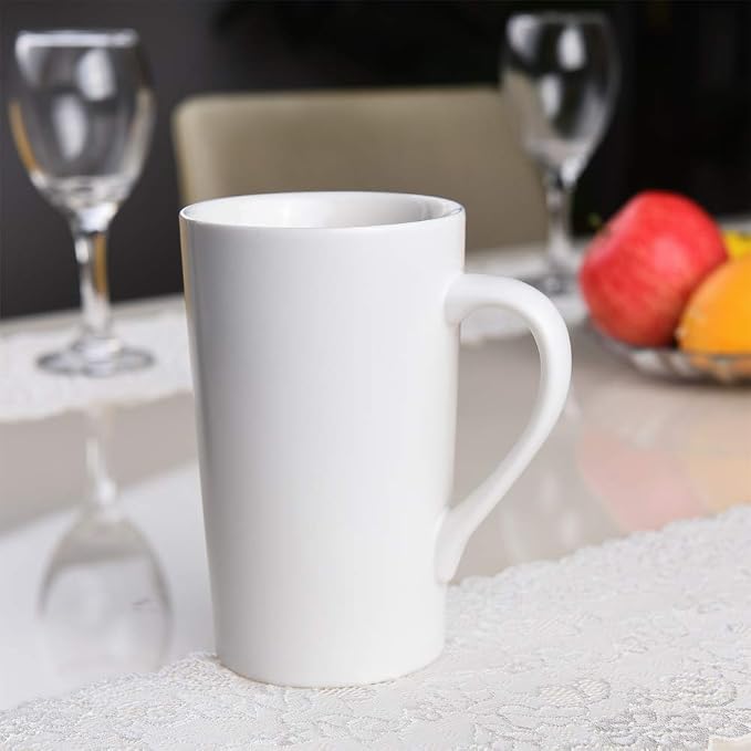 2 Pack 16 OZ Coffee Cup Simple Pure White Ceramic Cup Plain Large Tall White Ceramic Milk Tea Coffee Mug with Handle | Plain Large Tall White Ceramic Milk Tea Coffee Mug with Handle - Image 3