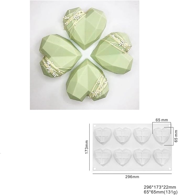 8 Grids Silicone Chocolate Mold Food Grade Diamond Love Heart Shape Cake Baking Mould Non-stick Candle Molds Fondant candy mold (Lover Heart E_11.84 X6.92 X0.88 inch) - Image 5