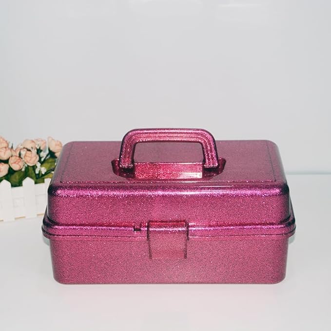 12.2inch 3-Layer Art & Craft Tool Storage Box, Beautiful Sewing Supplies Organizer, Plastic Portable Fishing Tackle Boxes, for Art Supply, Makeup, Hair Accessories,Painting Tools Container (Hot Pink)