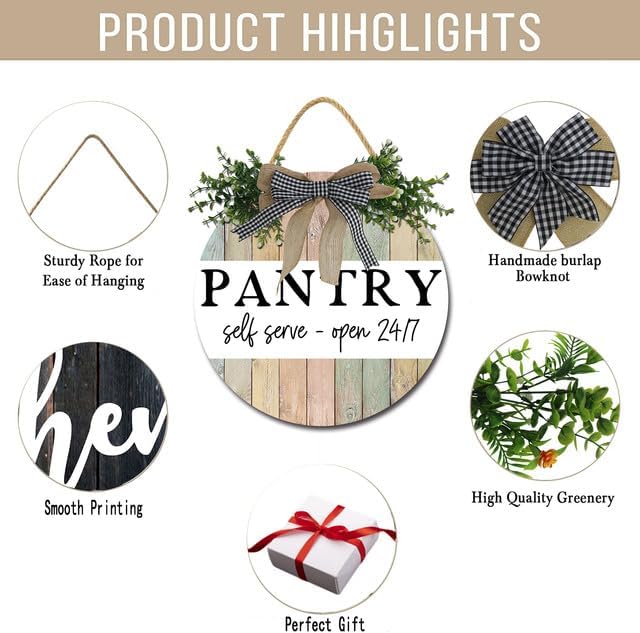Pantry Sign Home Decor Round Wood Sign Plaque 12 Inches Kitchen Hanging Wall Art Rustic Wood Hanging Wall Decor - Vintage Farmhouse Sign for Kitchen or Dining Room - Image 6