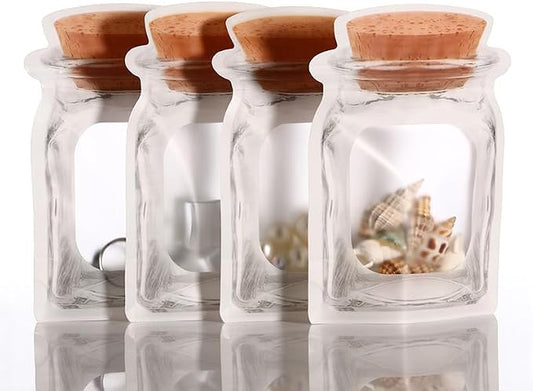 20Pcs Stand Up Clear Front Cork Mason Jar Pattern Zipper Bag Plastic Ziplock Pouch Portable Bottle Shape Food Preservation Smell Proof Packaging Pouches 6.3x4.3+2.3in (16x11+6cm) by NATX