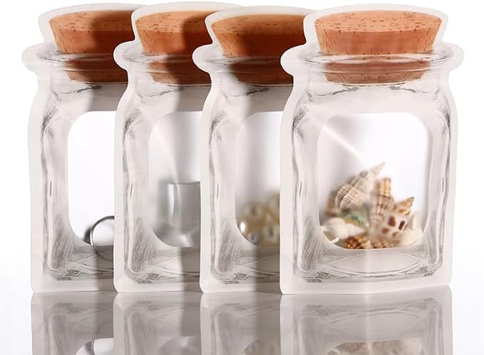 20Pcs Stand Up Clear Front Cork Mason Jar Pattern Zipper Mylar Bag Plastic Pouch Portable Cute Bottle Shape Food Preservation Smell Proof Packaging Pouches 7.8x5.5+2.7in (20x14+7cm) by NATX