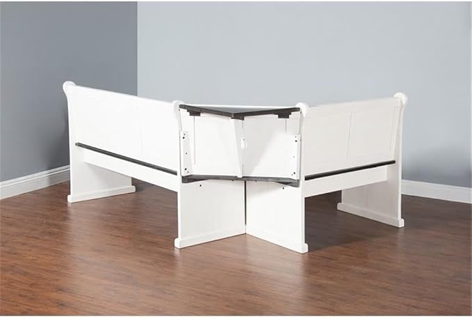 Pemberly Row Wood Breakfast Nook Set, Off White and Dark Brown Finish, Mahogany Base, Hidden Storage Benches, Reversible Design, Two-Toned European Cottage Style Dining Set for Small Spaces - Image 9