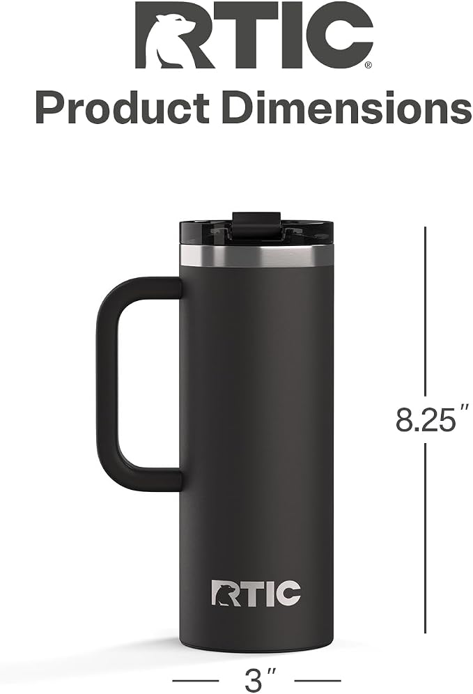 RTIC 20oz Road Trip Travel Mug with Lid and Handle, Ceramic Lined, Black | Stainless Steel Metal, Insulated Travel Cup for Hot and Cold Drinks, Coffee, Car, Camping and Travel - Image 4