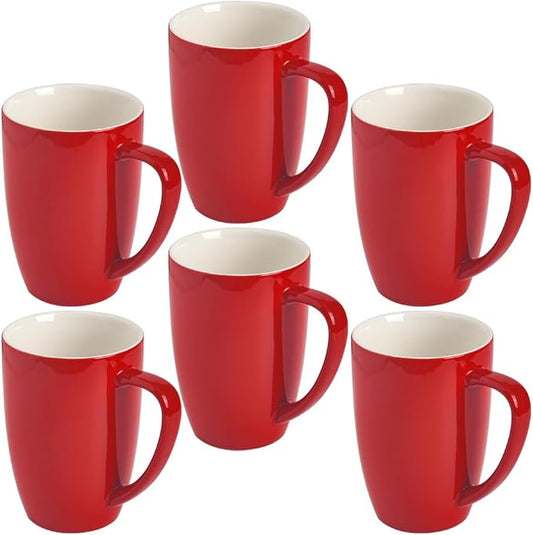 homEdge Porcelain Mug Set, 16 Ounces Cup for Tea, Latte, Mocha, Hot Chocolate, Set of 6, Red by homEdge