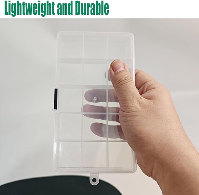 4 Pcs 15 Grids Clear Organizer Box Plastic Storage Container with Fixed Dividers Black Buckle for Electronics Jewelry Beads Art DIY Crafts Small Parts Non-Adjustable Dividers