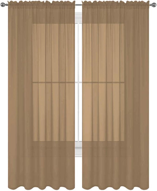 2 Piece Solid Elegant Sheer Curtains Fully Stitched Panels Window Treatment Drape (54" X 120", Taupe) by Decotex