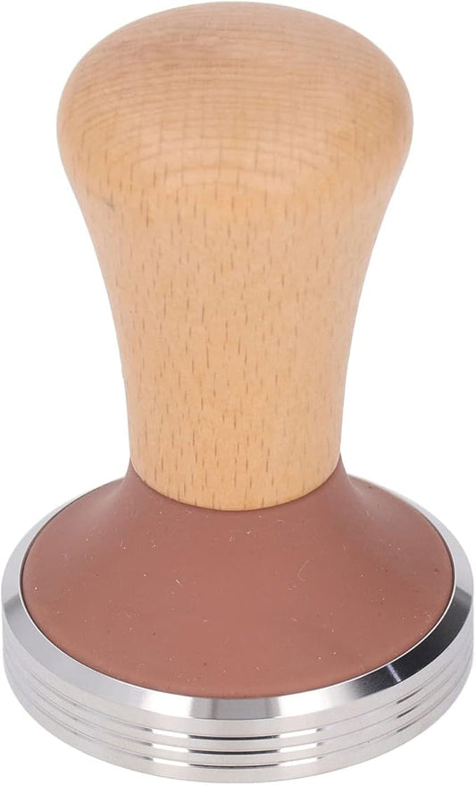 Beech Wood Coffee Tamper, Wooden Handle, Coffee Powder Press, Hammer Mill with Stainless Steel Base for Barista Beginners (51mm)