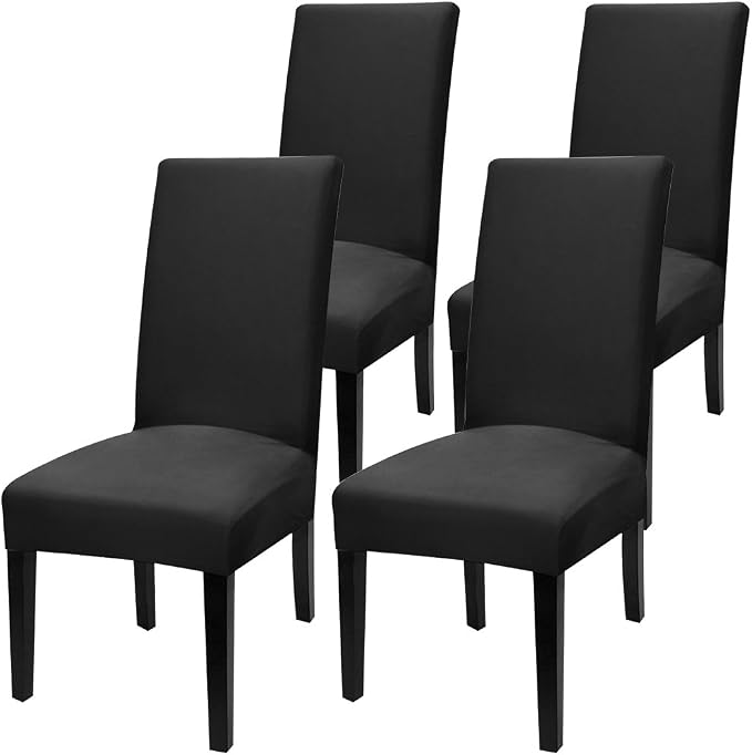 Fuloon 4 Pack Super Fit Stretch Removable Washable Short Dining Chair Protector Cover Seat Slipcover for Hotel, Dining Room, Ceremony, Banquet Wedding Party | Solid Black, Set of 4, Super Fit, Stretch, Removable, Washable, Suits for Hotel, Dining Room,... by Fuloon