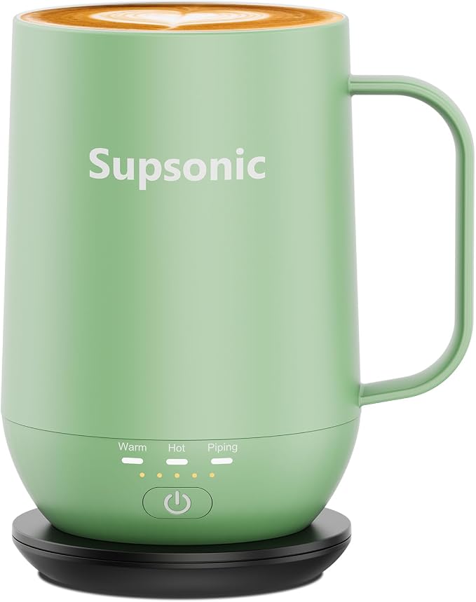 Supsonic - 16oz Self Heating Coffee Mug, Smart Heated Coffee Mug Faster Direct-Contact Heating Up to 149°F, Coffee Mug Warmer Set with Auto Shut-Off - Gifts for Men Women | S2 by Supsonic