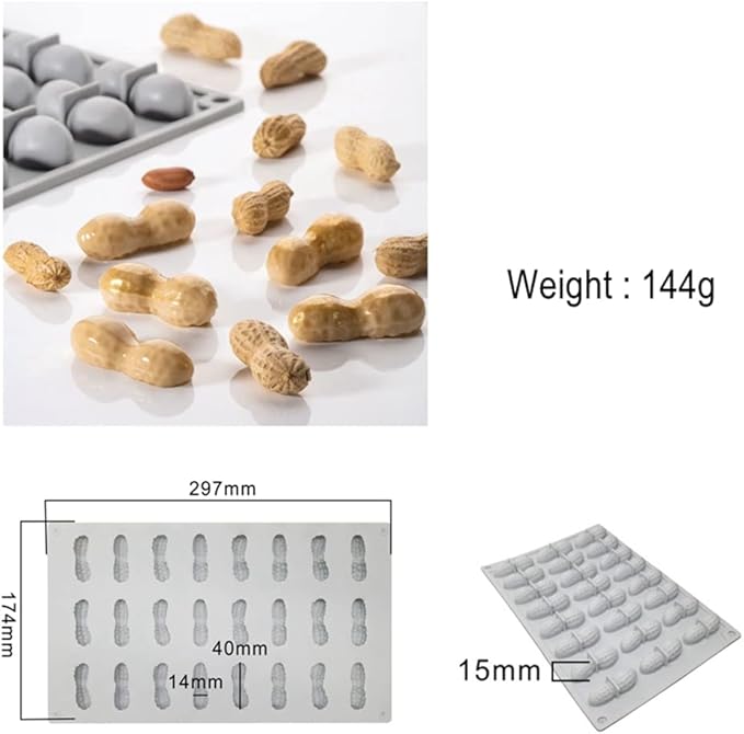 mostsom Silicone Molds for Chocolate Covered Peanut, 24 Cavity Candy Making Mold for Chocolate Covered Raisins, Peanuts, Espresso Coffee Beans, Cashews, Nuts (Peanut G)