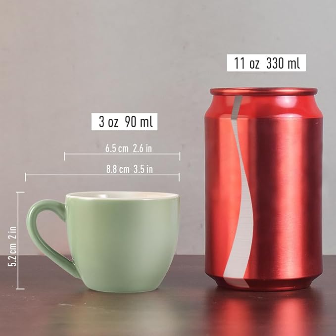 homEdge Mini Porcelain Espresso Cup, 3 Ounces / 90 ml Tiny Cofffee Mugs Demitasse for Espresso, Tea- Set of 6, Multicolor