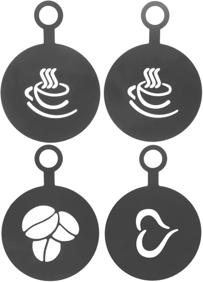 4pcs Stainless Steel Coffee Stencils: Latte Art Decorating Templates for Cappuccino Cake and Bread - DIY Spray Stencil Tools