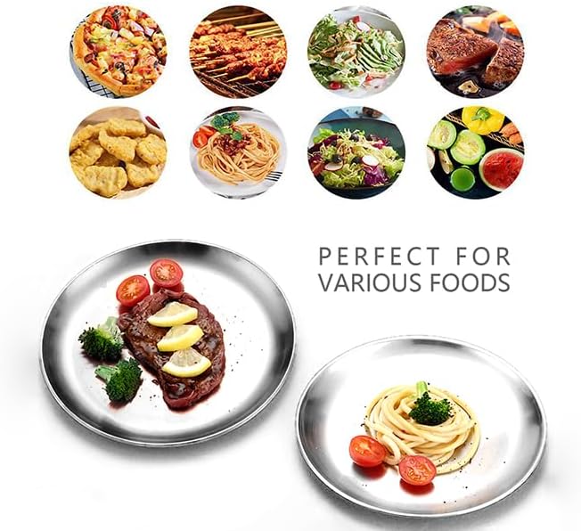 Stainless Steel Plates,2 Pcs 10 Inches Dinner Platess Camping Plate,Perfect for Snack Candy Pizza Fruit Camping Etc.Reusable and Dishwasher Safe (2, 10 inches) - Image 2
