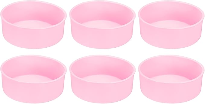 HARFINGTON 6 Pcs Round Cake Pans 6.4" Nonstick Quick Release Silicone Cake Mould Bakeware Tools for Baking Cupcakes Bread Pizza, Pink
