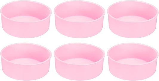 HARFINGTON 6 Pcs Round Cake Pans 6.4" Nonstick Quick Release Silicone Cake Mould Bakeware Tools for Baking Cupcakes Bread Pizza, Pink